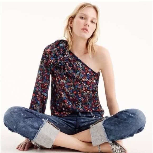J. Crew One-shoulder Kaleidoscope Star Print Top size 8 - Picture 14 of 16